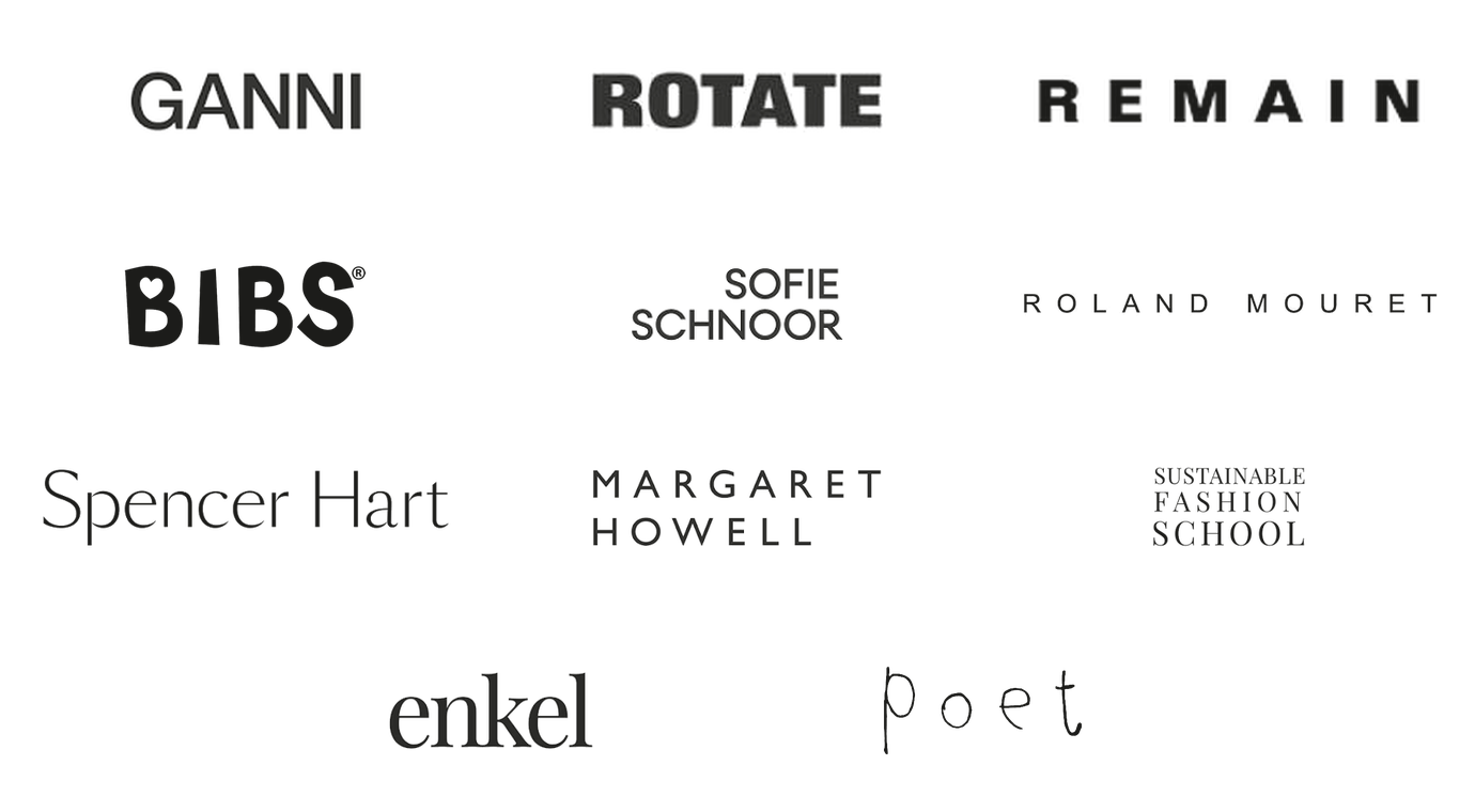 STELL samarbejder med GANNI, ROTATE, REMAIN, BIBS, Sofie Schnoor, Roland Mouret, Spencer Hart, Margaret Howell, Sustainable Fashion School, Enkel og POET